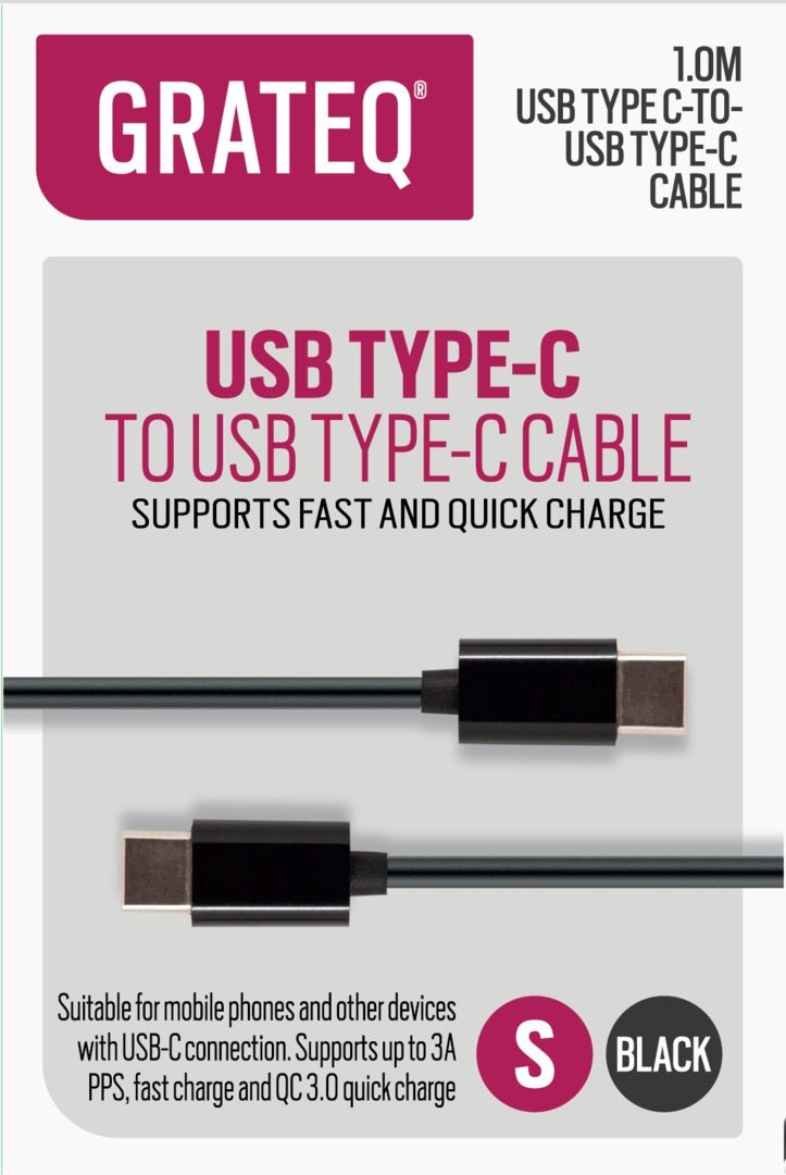 GRATEQ USB - C - USB - C KAAPELI QUICK 1M MUSTA – GRATEQ |