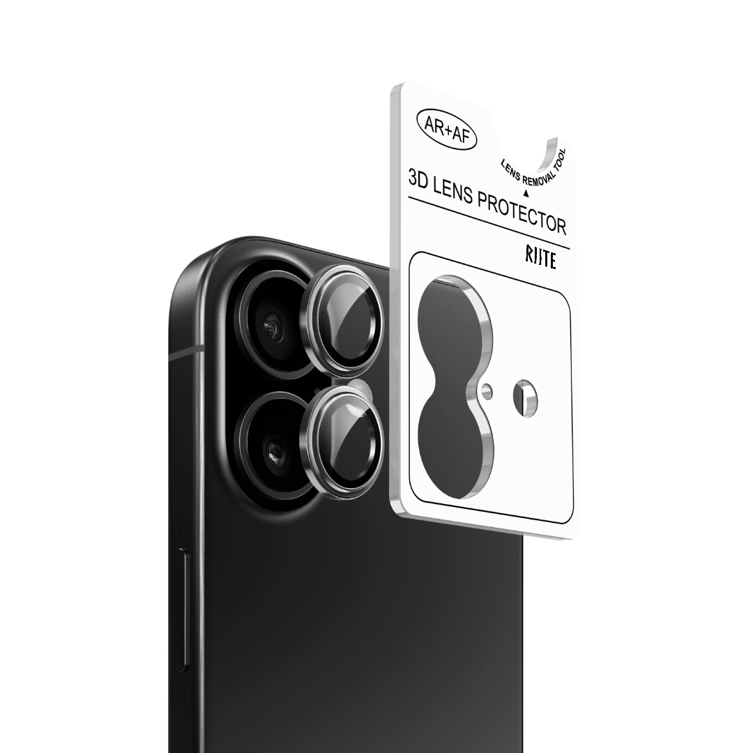 iPhone 15 Pro Riite panssarilasi kameralle - Harmaa, Linssinsuoja / Asennuskehikolla – Riite | takakamera - linssinsuoja