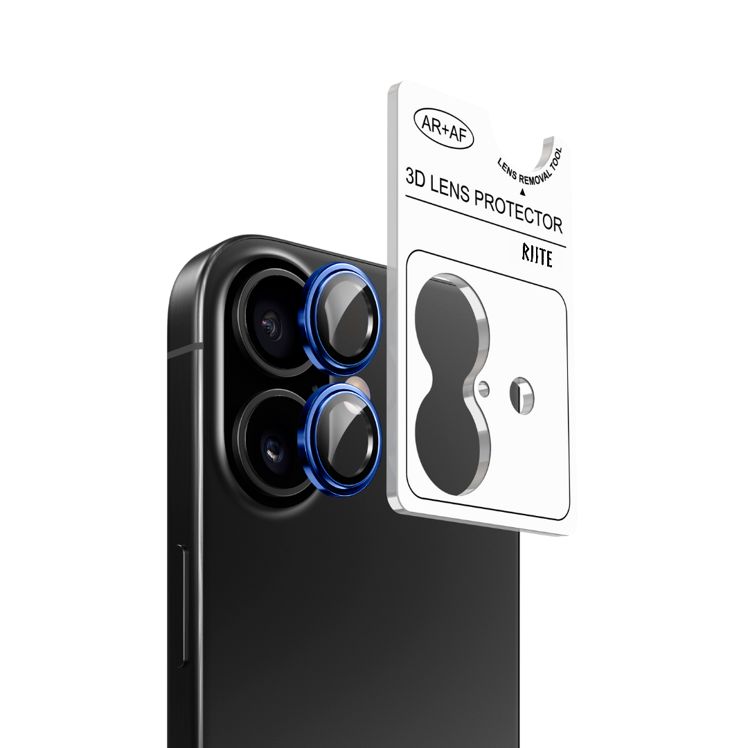 iPhone 13 Pro Max Riite panssarilasi kameralle - Sininen, Linssinsuoja / Asennuskehikolla