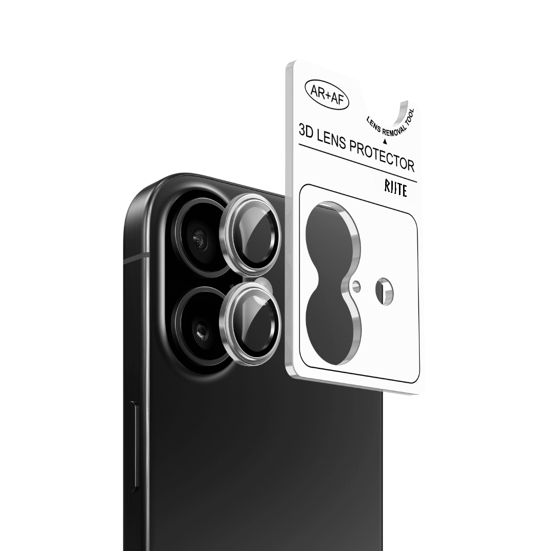 iPhone 14 Riite panssarilasi kameralle - Hopea, Linssinsuoja / Asennuskehikolla – Riite | takakamera - linssinsuoja