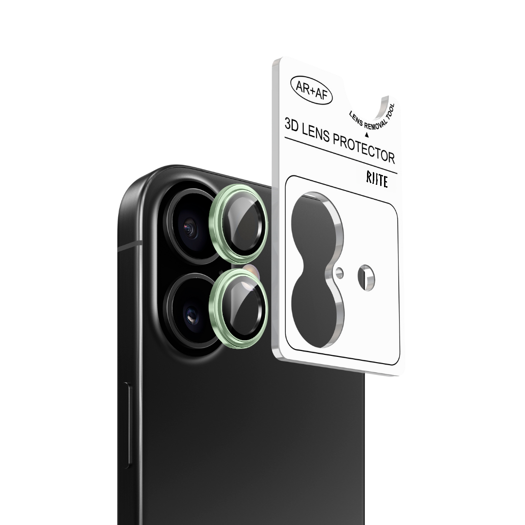 iPhone 16 Plus Riite panssarilasi kameralle - Vihreä, Linssinsuoja / Asennuskehikolla