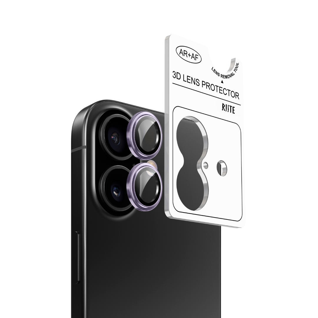 iPhone 14 Plus Riite panssarilasi kameralle - Violetti, Linssinsuoja / Asennuskehikolla