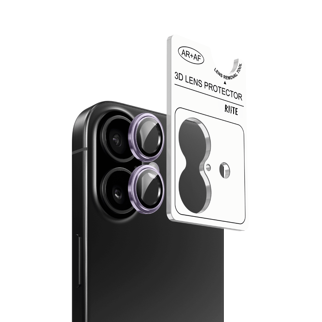 iPhone 14 Riite panssarilasi kameralle - Violetti, Linssinsuoja / Asennuskehikolla – Riite | takakamera - linssinsuoja
