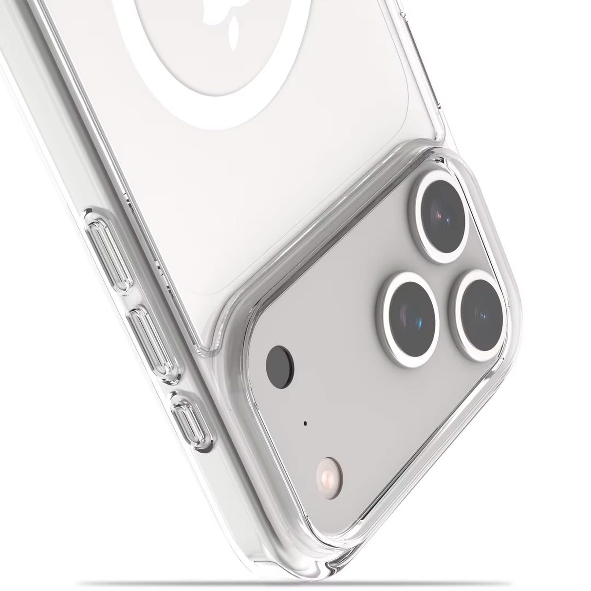 MagSafe-renkaalla varustettu kirkas silikonikuori – rengas langattomaan lataukseen, vahvistetut kulmat