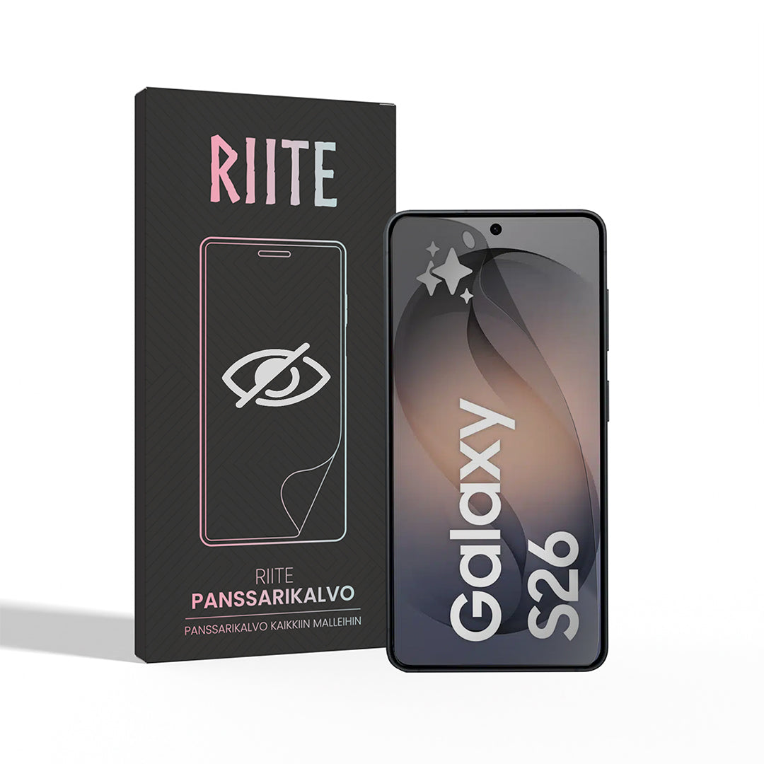 Riite Privacy panssarikalvo Samsung Galaxy S26:lle – yksityisyydensuoja, hero-kuva