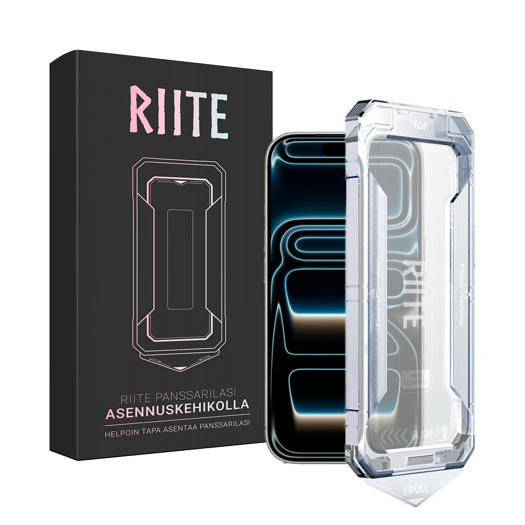 Riite iPhone 17 kirkas panssarilasi – case-friendly reuna, oleofobinen pinta.