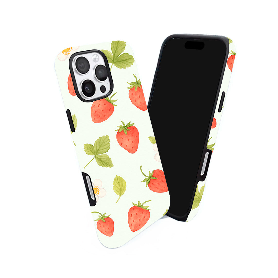 Riite – Metsämansikka -suojakuori iPhone 11 Pro Max – kuori edestä ja takaa kuvattuna