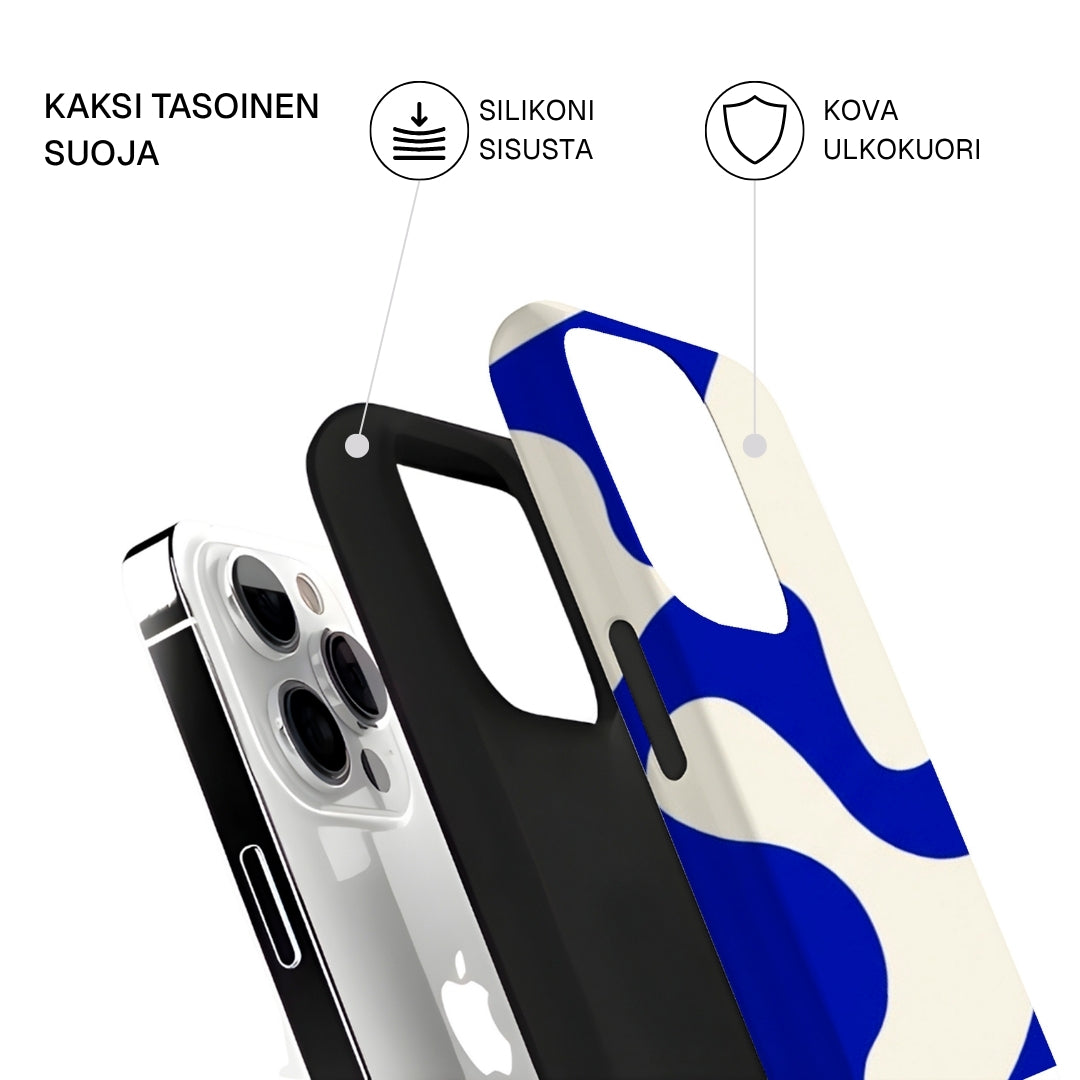 Riite – Sininen aalto iPhone 16 -suojakuoren osat – kova ulkokuori ja TPU-sisäkuori, kaksikerrosrakenne