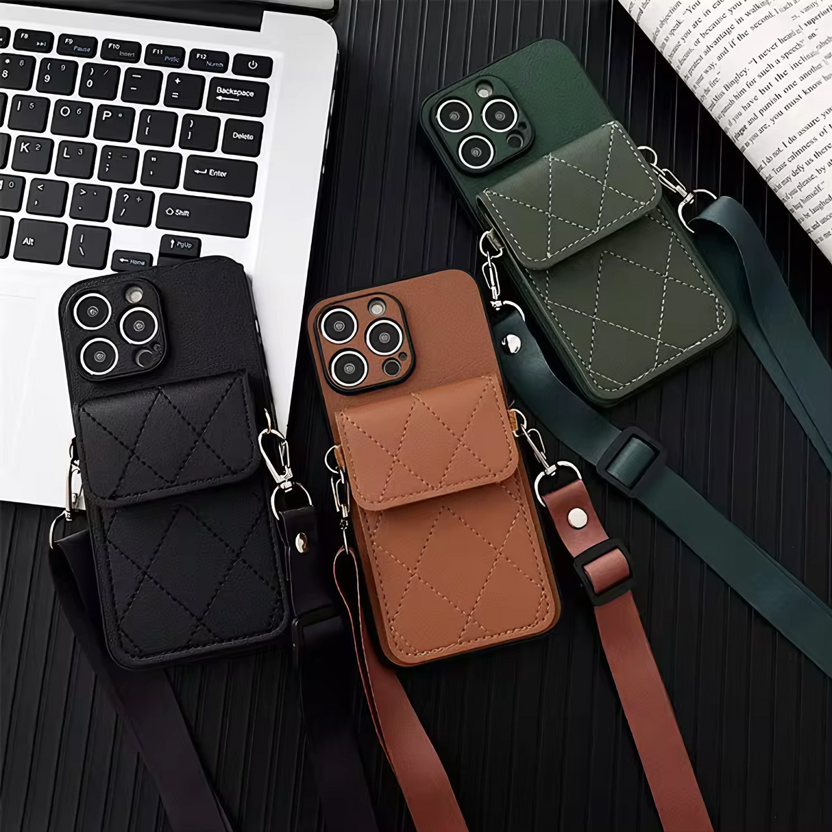 Apple iPhone vegaaninen keinonahkakuori - Lompakko, kantohihna