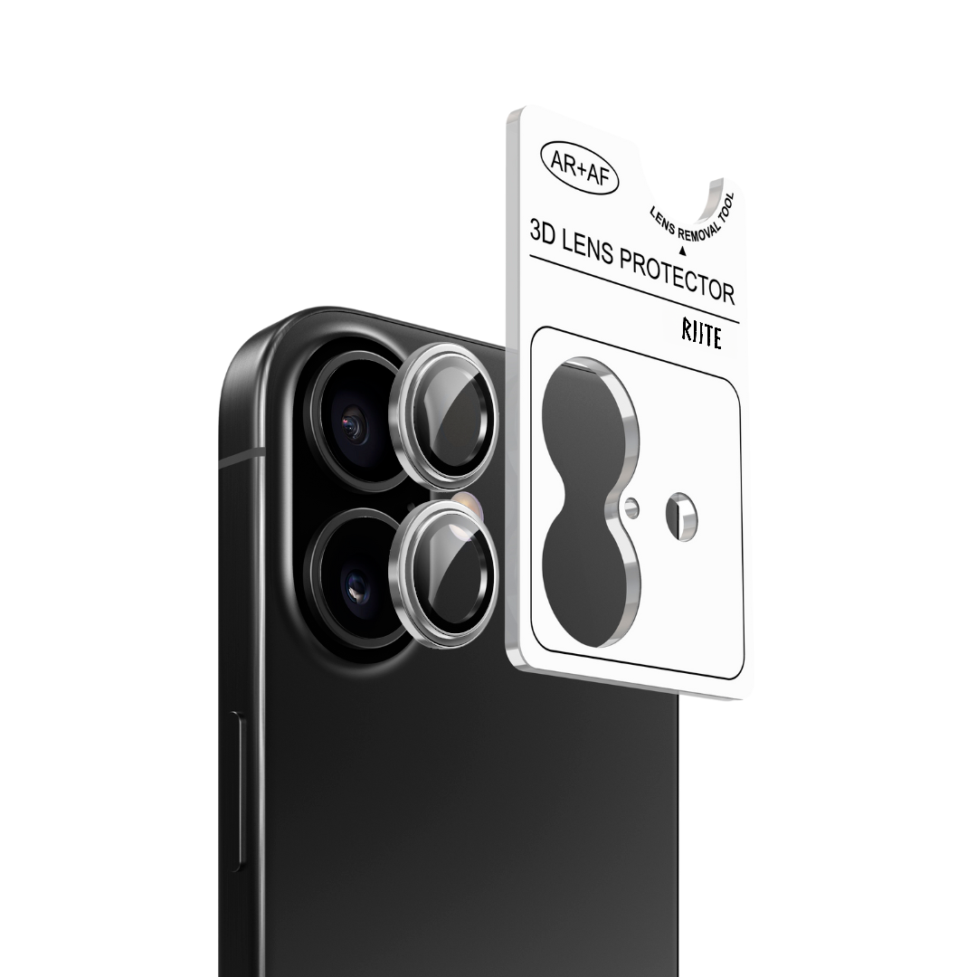 iPhone 14 Riite panssarilasi kameralle - Hopea, Linssinsuoja / Asennuskehikolla