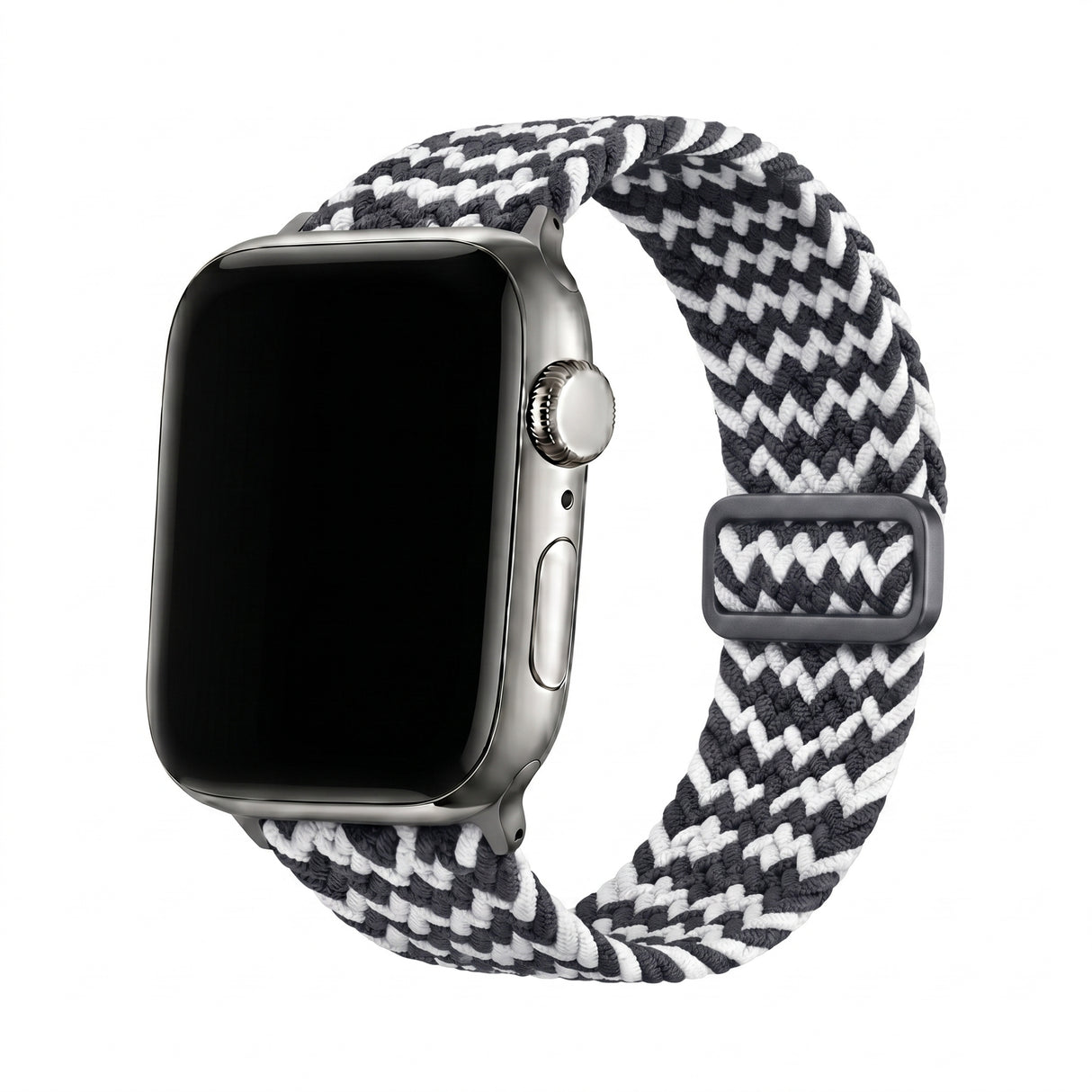 Apple Watch Braided musta valkoinen sahalaita tekstiiliranneke hero kuva