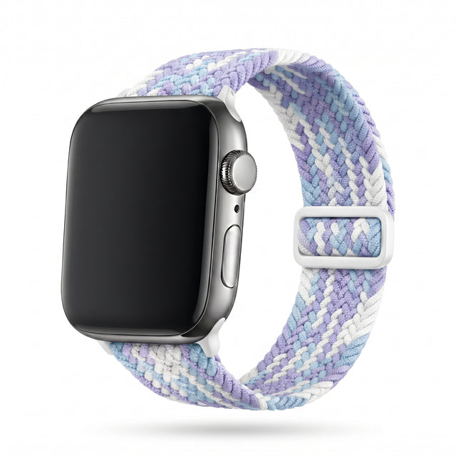 Apple Watch Braided pastelli laventeli sininen valkoinen tekstiiliranneke hero kuva
