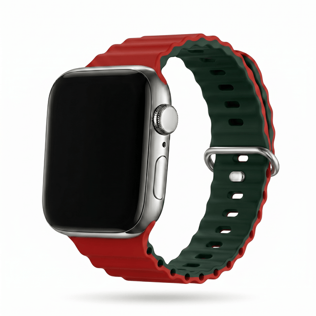 Apple Watch Ocean silikoniranneke - Punainen/Vihreä – Riite | Apple Watch Ranneke