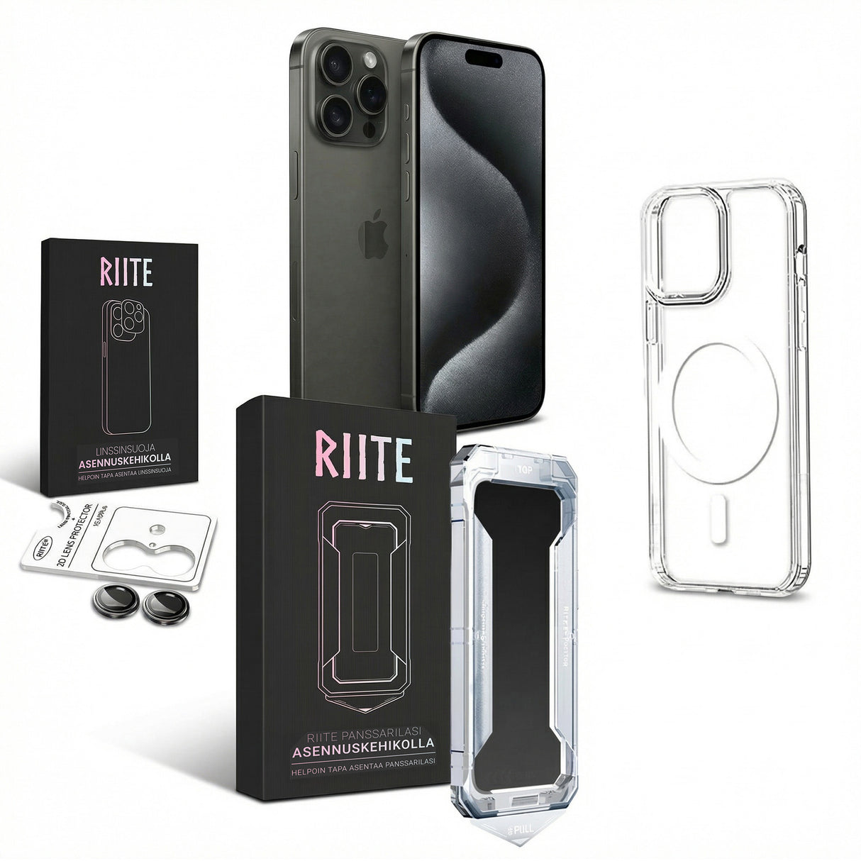 iPhone Essentials - Privacy panssarilasi, kameransuoja & MagSafe - kuori – Riite | Asennuskehikko_Privacy
