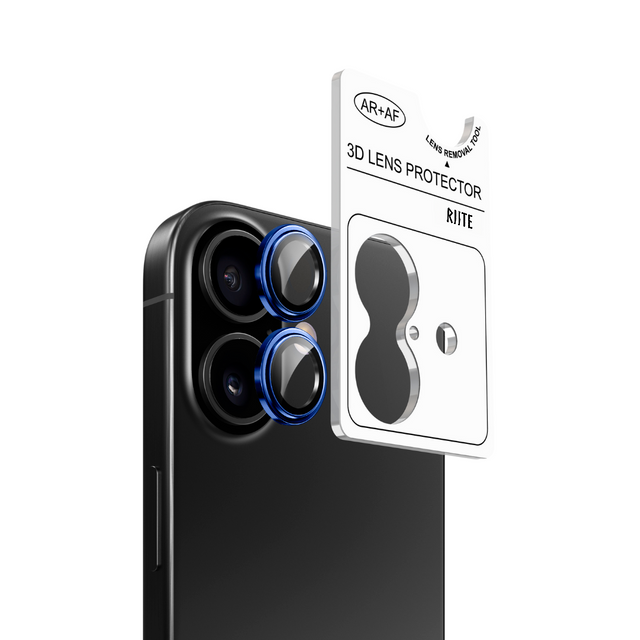 iPhone 17 Pro Riite kameran linssinsuoja – sininen kehys ja asennuskehikko