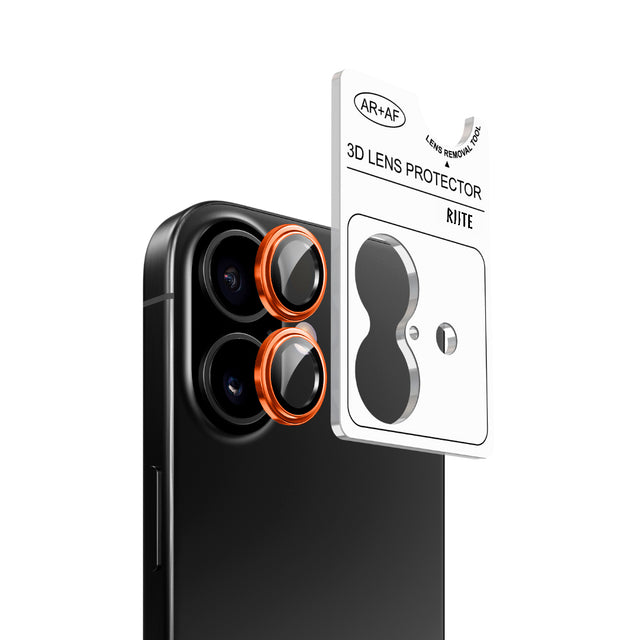 iPhone 17 Pro Max Riite kameran linssinsuoja – oranssi kehys ja asennuskehikko