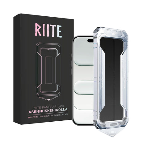 iPhone Air privacy panssarilasi – asennuskehikko, sivunäkymäsuoja ~20°. Riite.