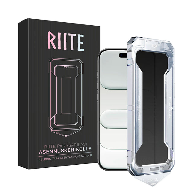 iPhone Air privacy panssarilasi – asennuskehikko, sivunäkymäsuoja ~20°. Riite.