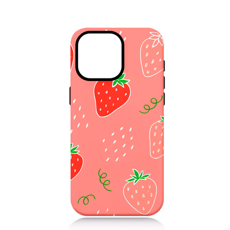 Riite Mansikka suojakuori iPhone 15 – vaaleanpunainen kuosi ja ohut istuvuus