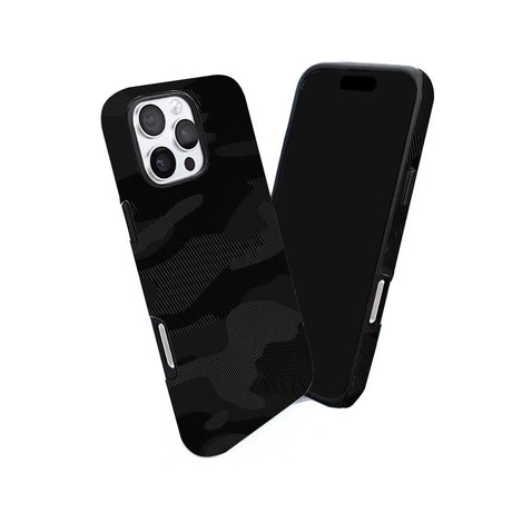 Riite – Musta camo iPhone 16 -kuori sivuprofiilista – ohut, kevyt ja korotetut reunat