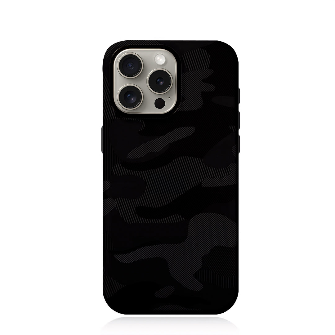 Riite – Musta camo iPhone 11 Pro Max -suojakuori – tummanharmaa camo-kuosi