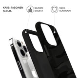 Riite – Musta camo iPhone 11 -suojakuoren osat – kova ulkokuori ja TPU-sisäkuori, kaksikerrosrakenne