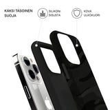 Riite – Musta camo iPhone 13 -suojakuoren osat – kova ulkokuori ja TPU-sisäkuori, kaksikerrosrakenne