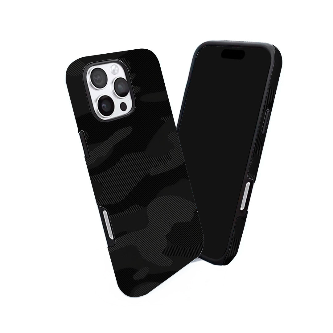 Riite – Musta camo iPhone 15 Pro -kuori sivuprofiilista – ohut, kevyt ja korotetut reunat