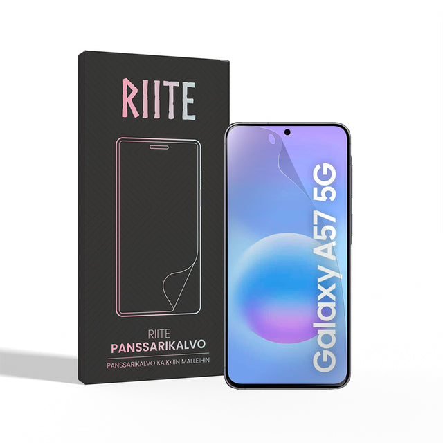 Samsung Galaxy A57 5G panssarikalvo edestä herokuva